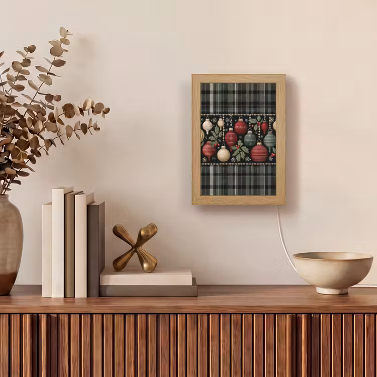 Kerstballen - Rood - Hulsttakken - Patroon Light Box met kabel (Tafellamp) klein -sfeer2