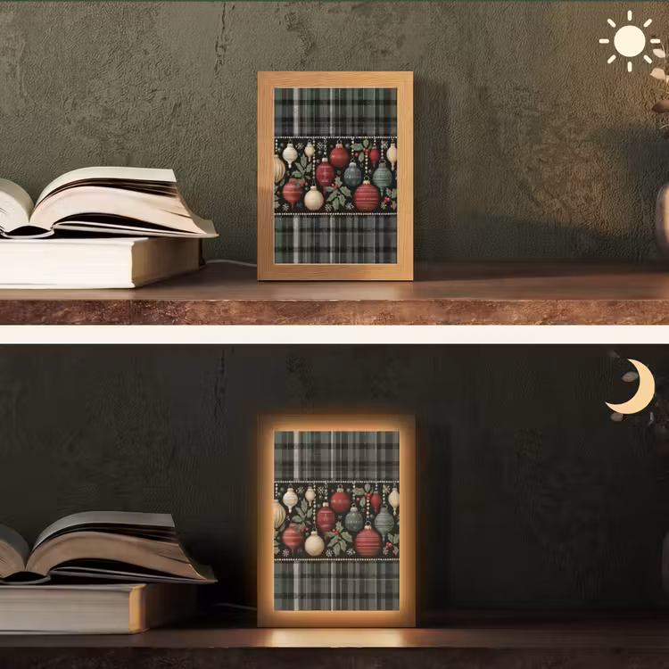 Kerstballen - Rood - Hulsttakken - Patroon Light Box met kabel (Tafellamp) klein -sfeer3