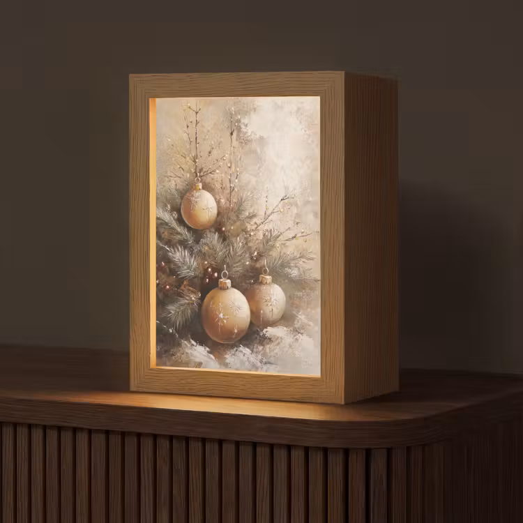 Kerst - Kerstballen - Beige - Goud Light Box met kabel (Tafellamp) klein -z3d_website