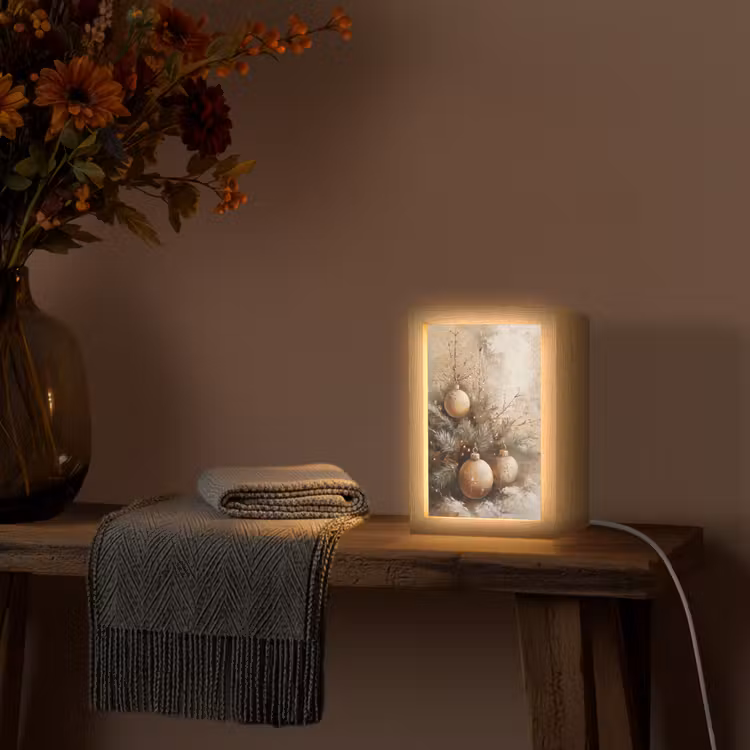 Kerst - Kerstballen - Beige - Goud Light Box met kabel (Tafellamp) klein -sfeer4
