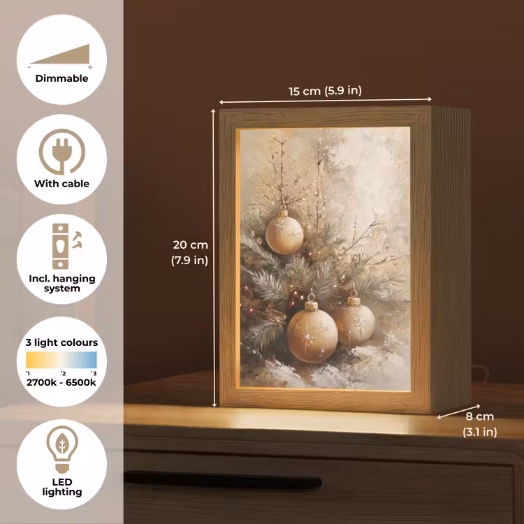 Kerst - Kerstballen - Beige - Goud Light Box met kabel (Tafellamp) klein -USP_EN