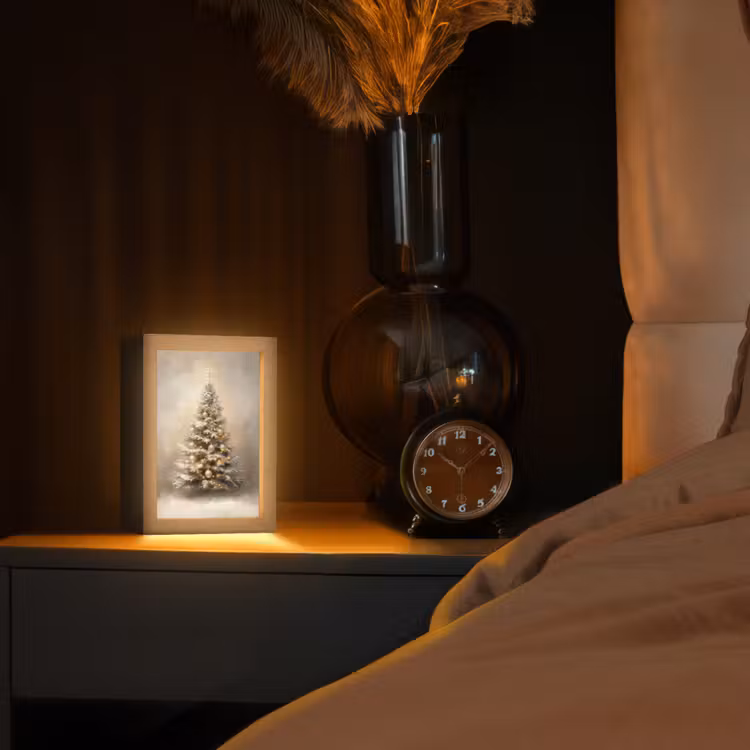Kerst - kerstboom - Sneeuw - Art Light Box met kabel (Tafellamp) klein -sfeer1