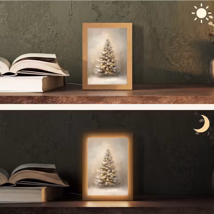 Kerst - kerstboom - Sneeuw - Art Light Box met kabel (Tafellamp) klein -sfeer3