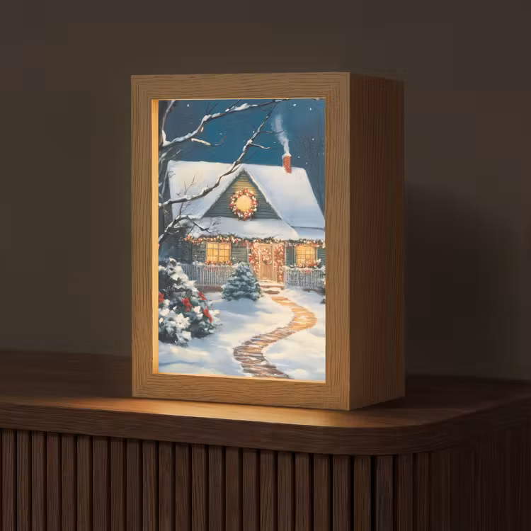 Kerst - Kerstboom - Winter - Huis - Sneeuw Light Box met kabel (Tafellamp) klein -z3d_website