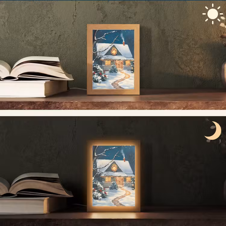 Kerst - Kerstboom - Winter - Huis - Sneeuw Light Box met kabel (Tafellamp) klein -sfeer3