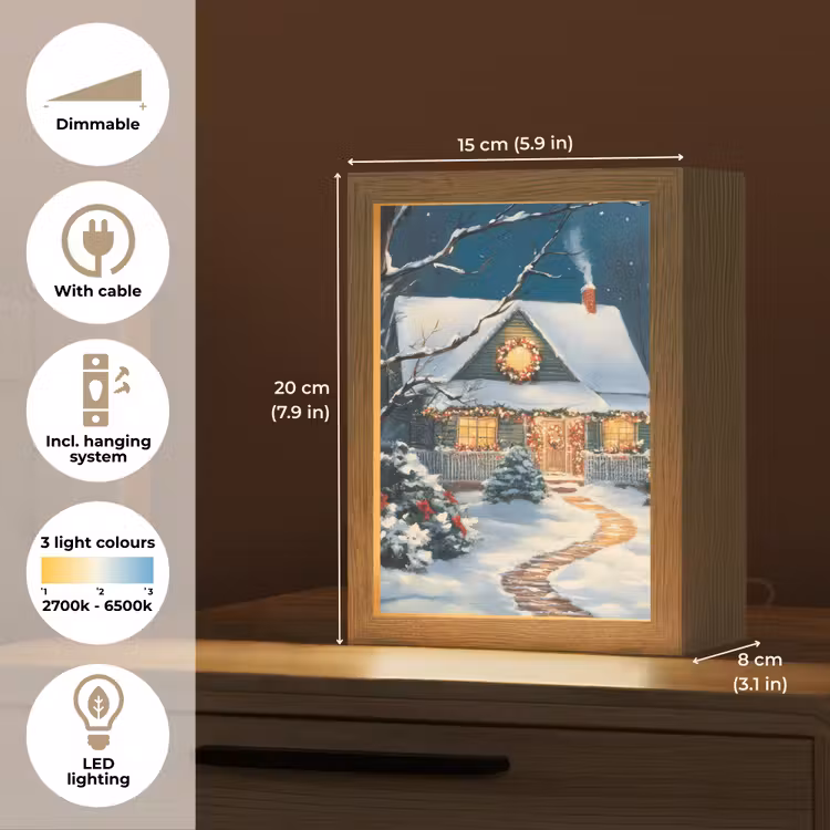 Kerst - Kerstboom - Winter - Huis - Sneeuw Light Box met kabel (Tafellamp) klein -USP_EN