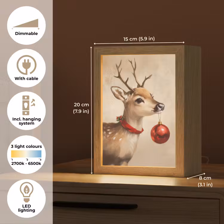 Kerst - Hert - Gewei - Kerstbal - Rendier Light Box met kabel (Tafellamp) klein -USP_EN