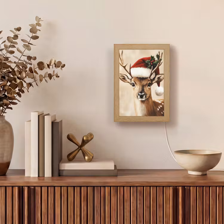 Kerst - Hert - Gewei - Rood Light Box met kabel (Tafellamp) klein -sfeer2