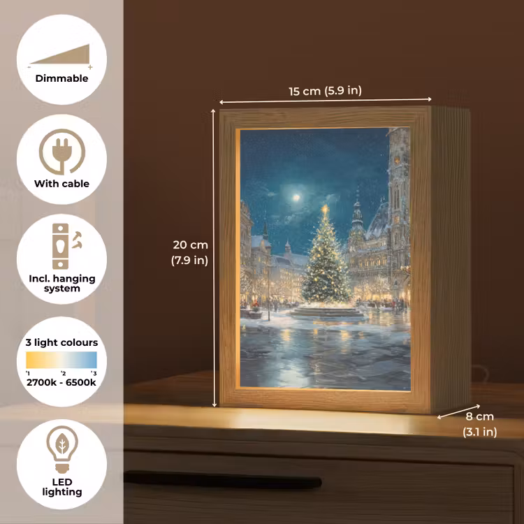 Kerstnacht - Stadsplein - Meerkleurig Light Box met kabel (Tafellamp) klein -USP_EN