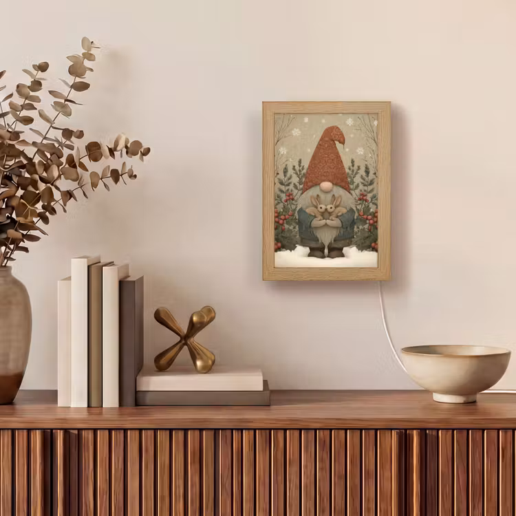 Kerstgnome - Konijntjes - Kleurrijk Light Box met kabel (Tafellamp) klein -sfeer2
