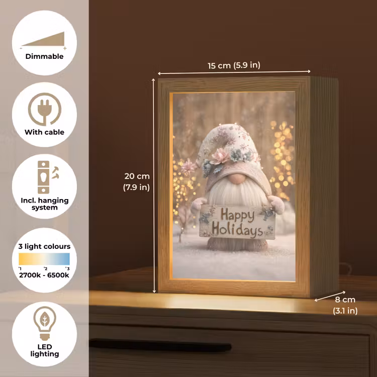 Kerst - Gnome - Bord - Kleurrijk Light Box met kabel (Tafellamp) klein -USP_EN