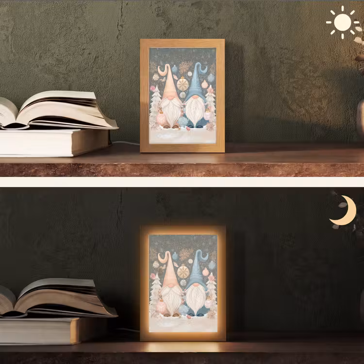 Kerst - Gnomen - Pastel Light Box met kabel (Tafellamp) klein -sfeer3