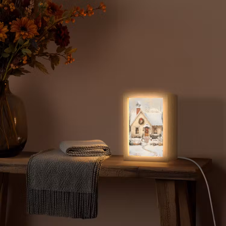 Kerst - Huis - Winter - Sneeuw Light Box met kabel (Tafellamp) klein -sfeer4