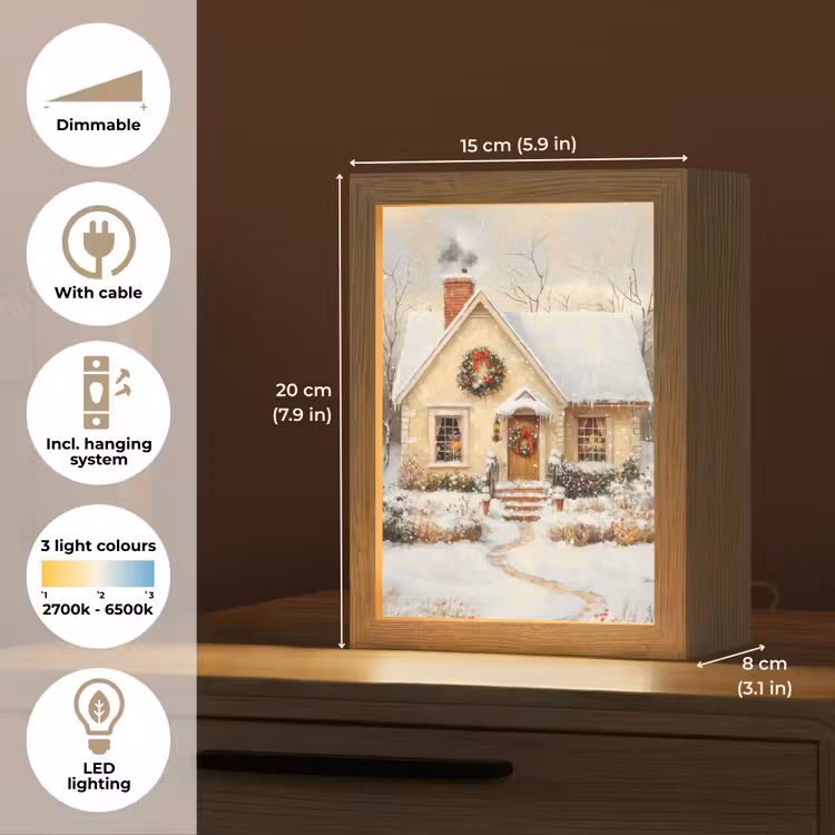 Kerst - Huis - Winter - Sneeuw Light Box met kabel (Tafellamp) klein -USP_EN