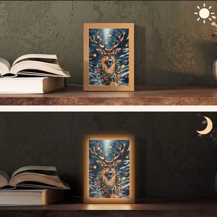 Kerst - Magie - Bos - Kleurrijk Light Box met kabel (Tafellamp) klein -sfeer3