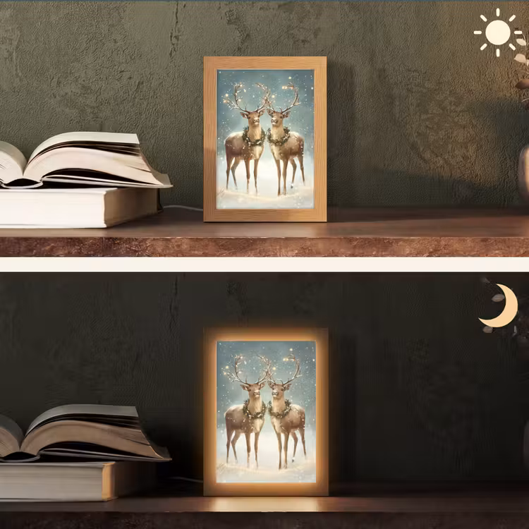 Kerstmagie - Winterwoud - Rendier Light Box met kabel (Tafellamp) klein -sfeer3