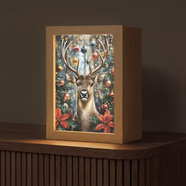 Kerstfeest - Dennenbos - Rood Light Box met kabel (Tafellamp) klein -z3d_website