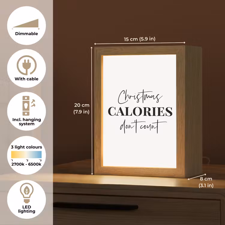 Kerst quote - Winter - Christmas calories - Wit Light Box met kabel (Tafellamp) klein -USP_EN