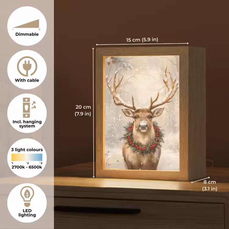 Kerst - Rendier - Winter - Krans Light Box met kabel (Tafellamp) klein -USP_EN