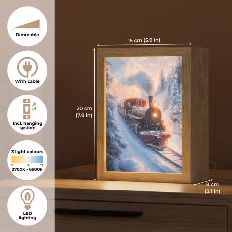 Kersttrein - Sneeuw - Winter - Kerst Light Box met kabel (Tafellamp) klein -USP_EN