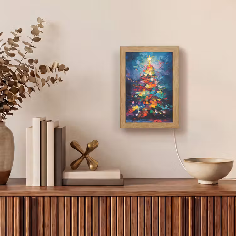 Kerstboom - Kerst - Abstract - Kleurrijk Light Box met kabel (Tafellamp) klein -sfeer2
