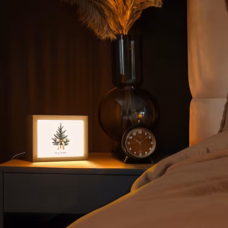 Kerstboom - Kerst - Merry Christmas - Beige Light Box met kabel (Tafellamp) klein -sfeer1