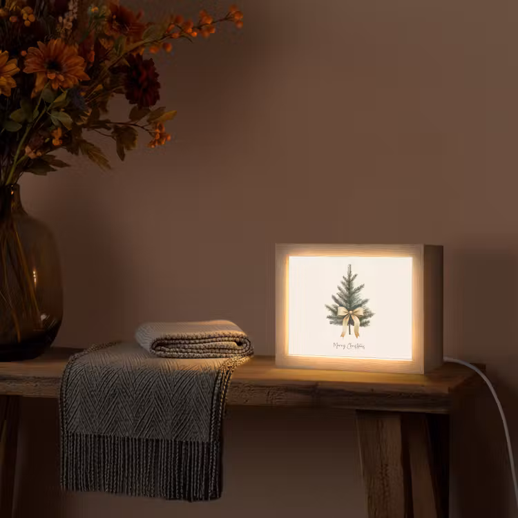 Kerstboom - Kerst - Merry Christmas - Beige Light Box met kabel (Tafellamp) klein -sfeer4