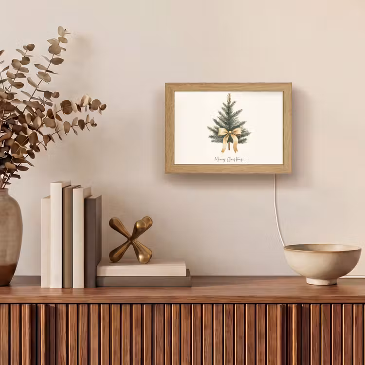 Kerstboom - Kerst - Merry Christmas - Beige Light Box met kabel (Tafellamp) klein -sfeer2