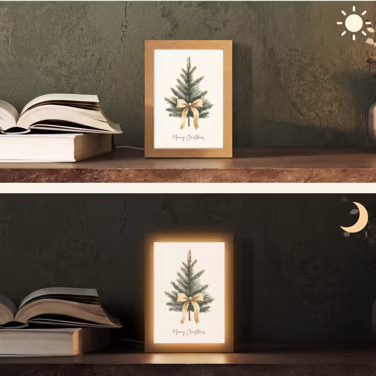 Kerstboom - Kerst - Merry Christmas - Beige Light Box met kabel (Tafellamp) klein -sfeer3