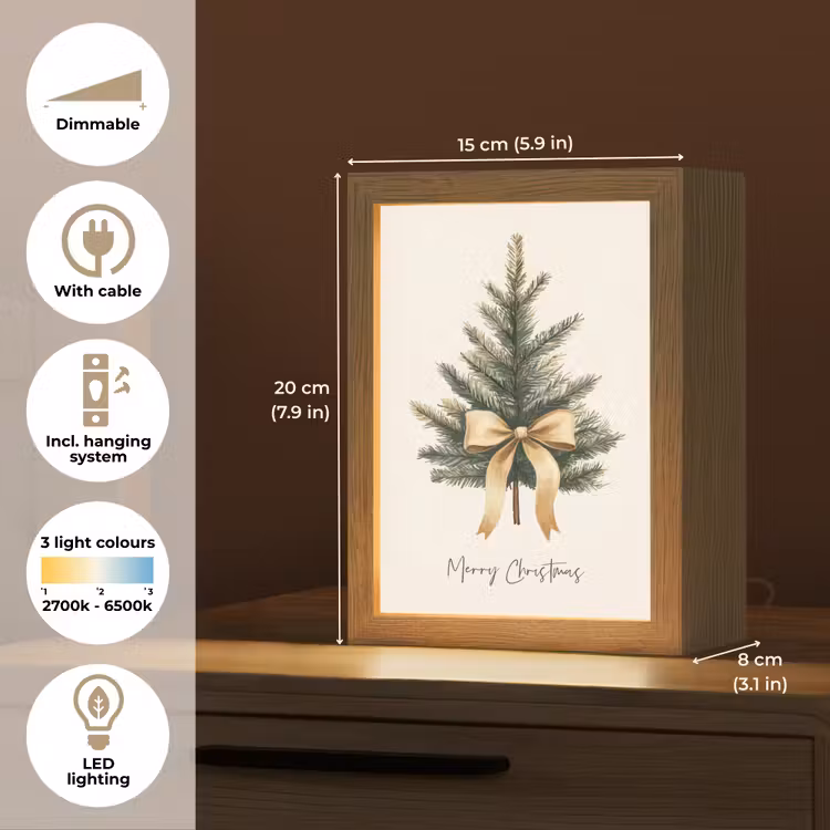 Kerstboom - Kerst - Merry Christmas - Beige Light Box met kabel (Tafellamp) klein -USP_EN