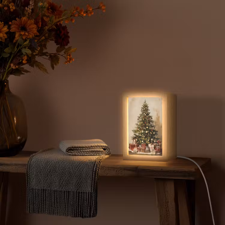 Kerstboom - Versierd - Kleurrijk Light Box met kabel (Tafellamp) klein -sfeer4