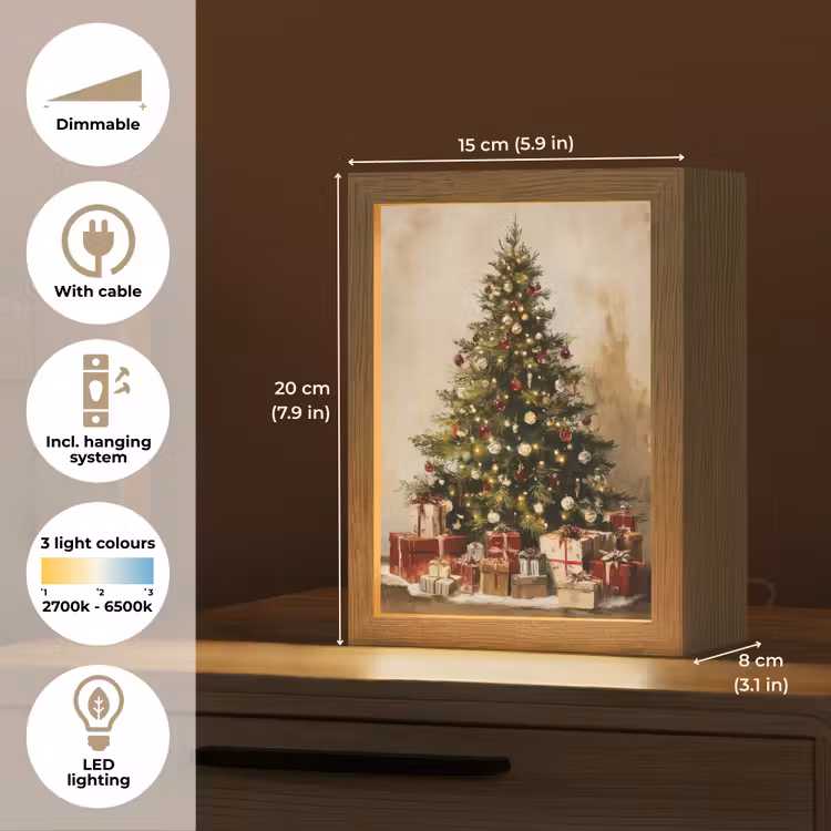 Kerstboom - Versierd - Kleurrijk Light Box met kabel (Tafellamp) klein -USP_EN