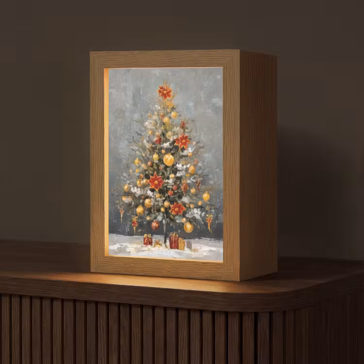 Kerstboom - Cadeaus - Rood - Goud Light Box met kabel (Tafellamp) klein -z3d_website