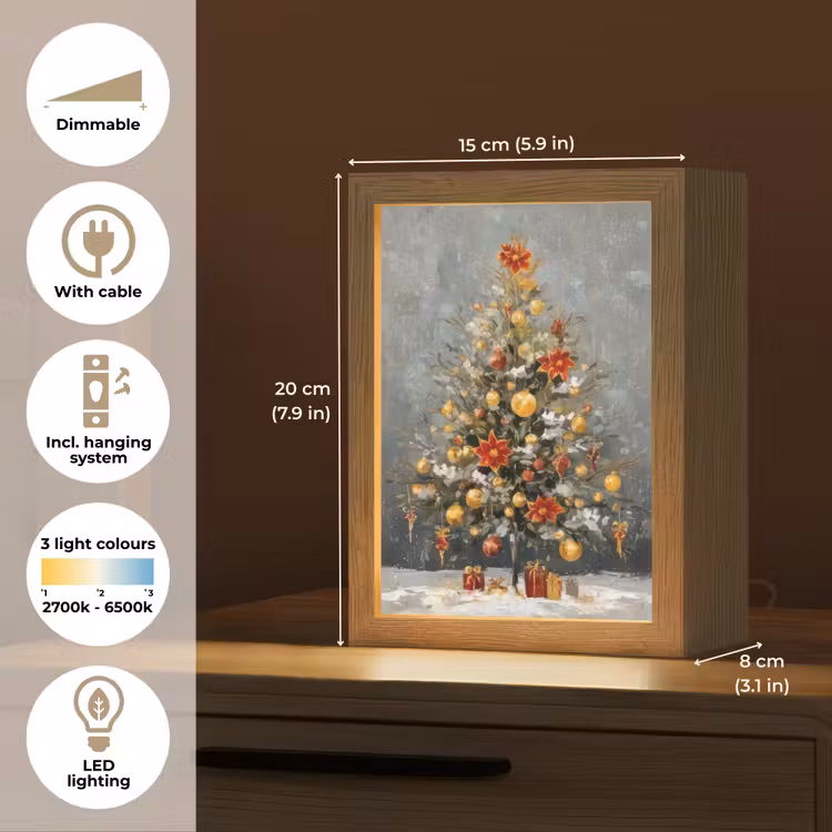 Kerstboom - Cadeaus - Rood - Goud Light Box met kabel (Tafellamp) klein -USP_EN