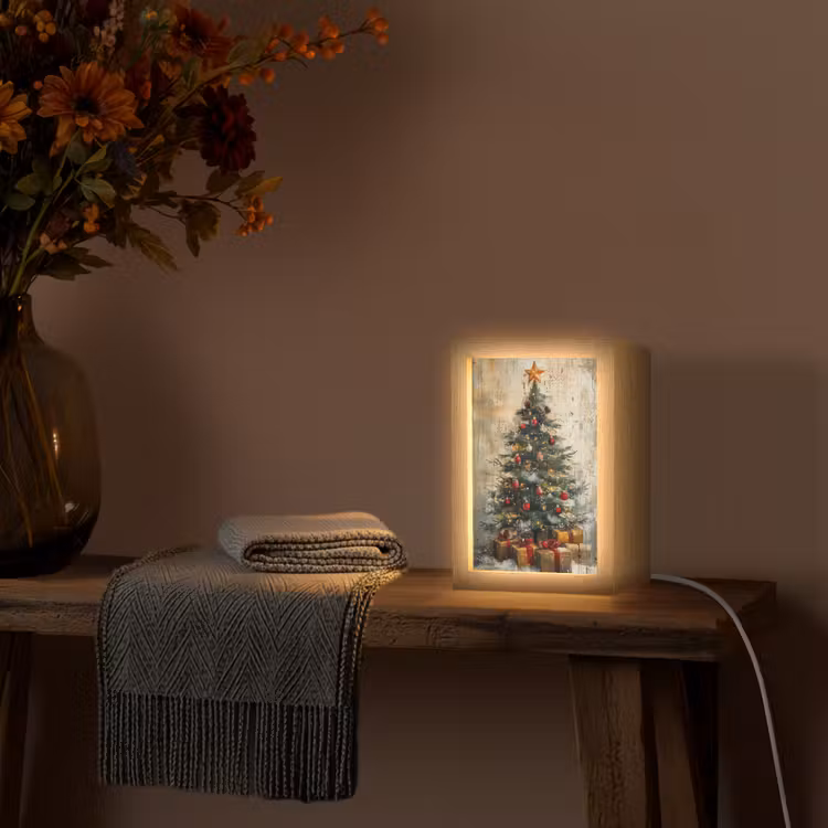 Kerstboom - Vintage - Kerst - Cadeau Light Box met kabel (Tafellamp) klein -sfeer4