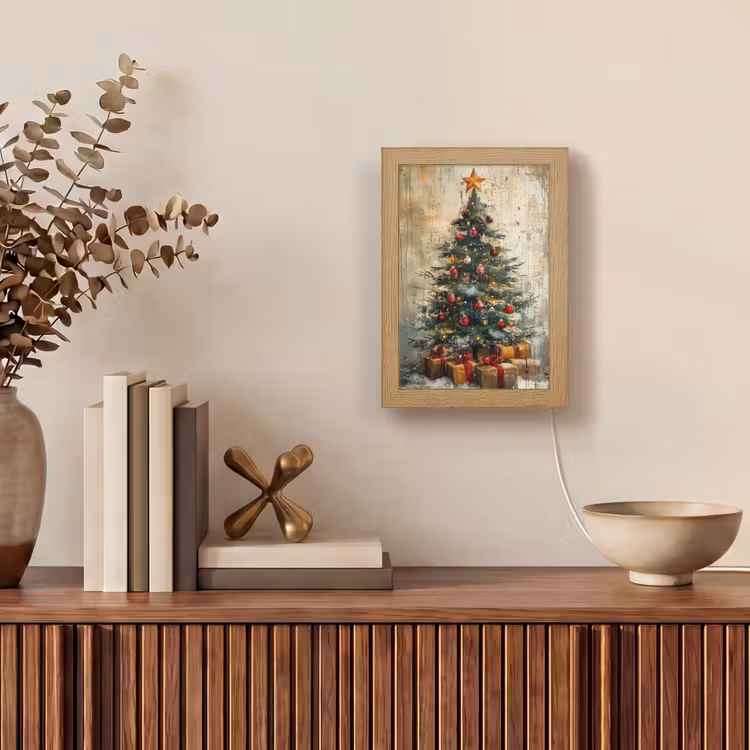 Kerstboom - Vintage - Kerst - Cadeau Light Box met kabel (Tafellamp) klein -sfeer2