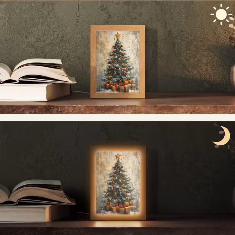 Kerstboom - Vintage - Kerst - Cadeau Light Box met kabel (Tafellamp) klein -sfeer3