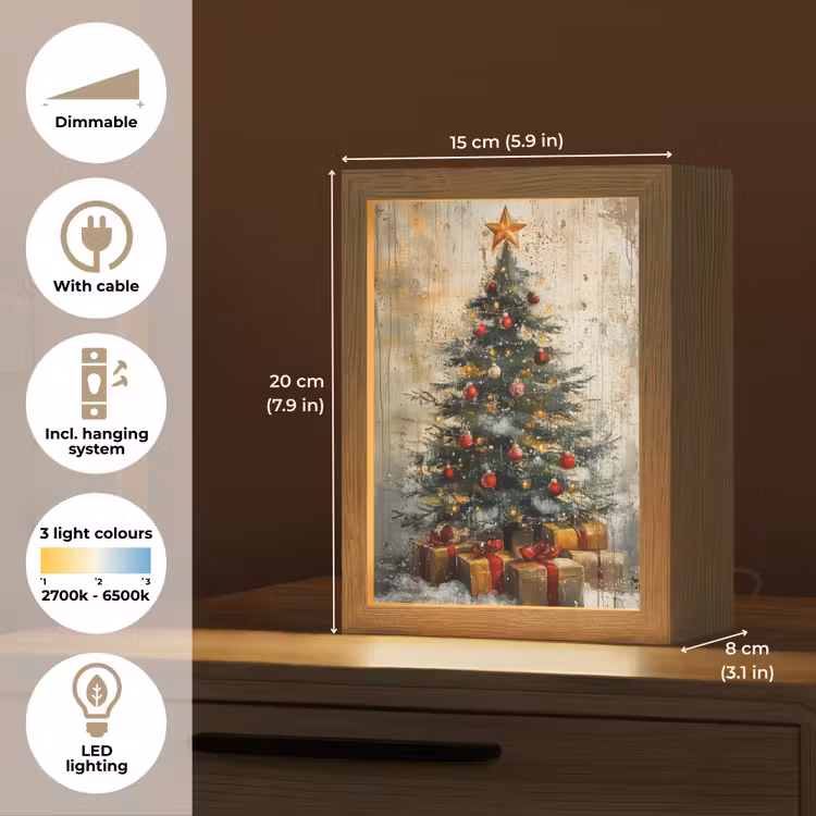 Kerstboom - Vintage - Kerst - Cadeau Light Box met kabel (Tafellamp) klein -USP_EN
