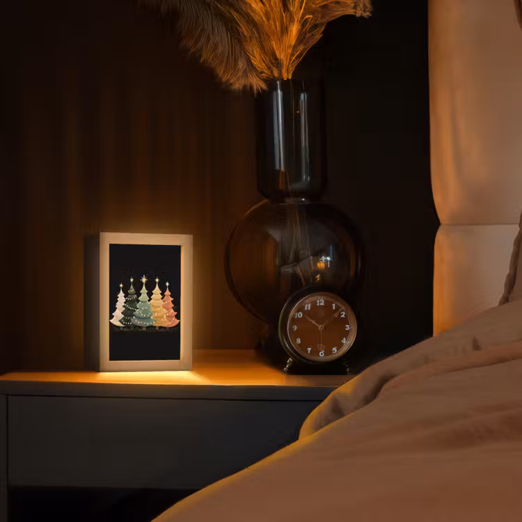 Kerstbomen - Kleurrijk - Lichtjes - Ster Light Box met kabel (Tafellamp) klein -sfeer1