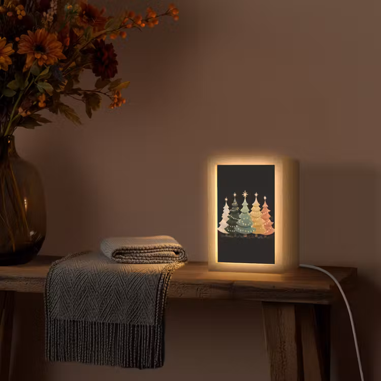 Kerstbomen - Kleurrijk - Lichtjes - Ster Light Box met kabel (Tafellamp) klein -sfeer4