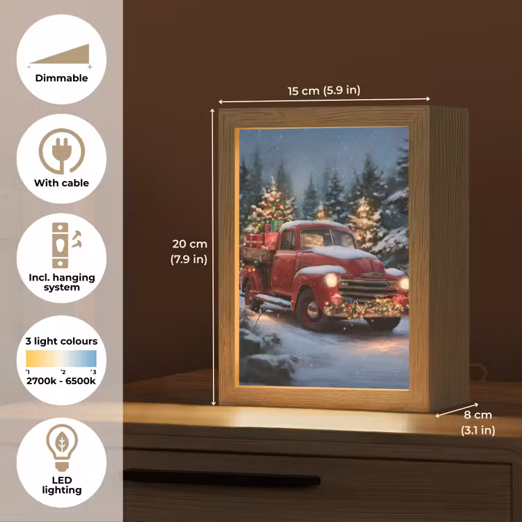 Kersttruck - Sneeuwbos - Rood Light Box met kabel (Tafellamp) klein -USP_EN