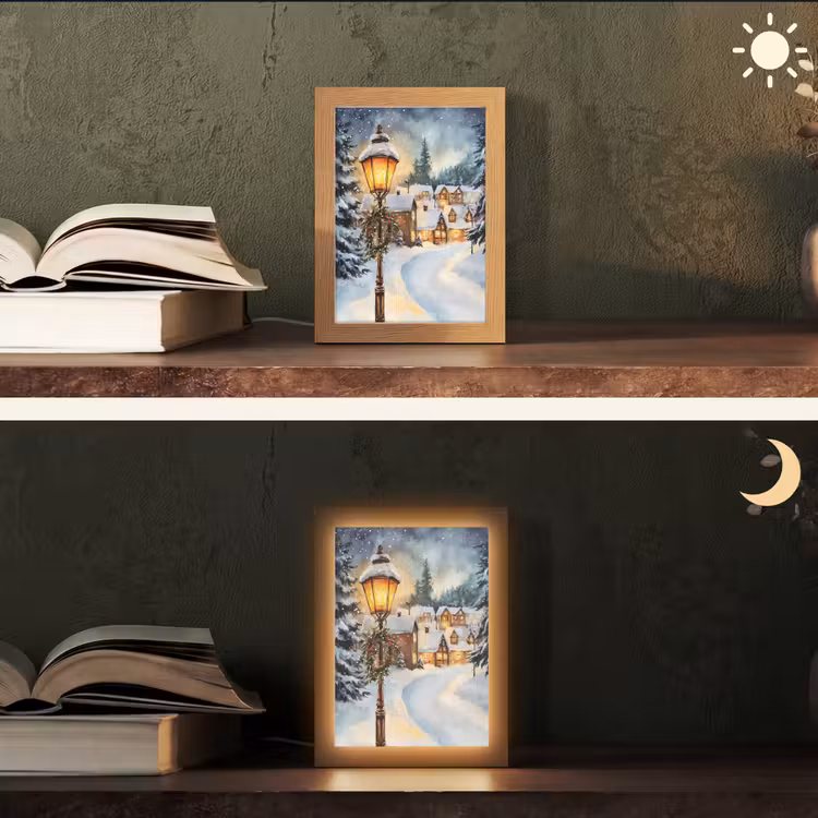 Kerstdorp - Huizen - Sneeuw - Kerst Light Box met kabel (Tafellamp) klein -sfeer3