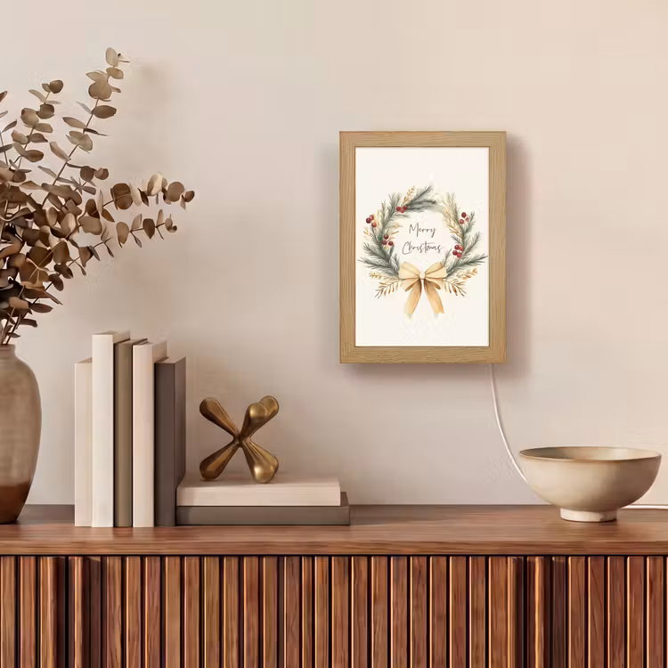 Kerstkrans - Kerst - Goud - Beige Light Box met kabel (Tafellamp) klein -sfeer2