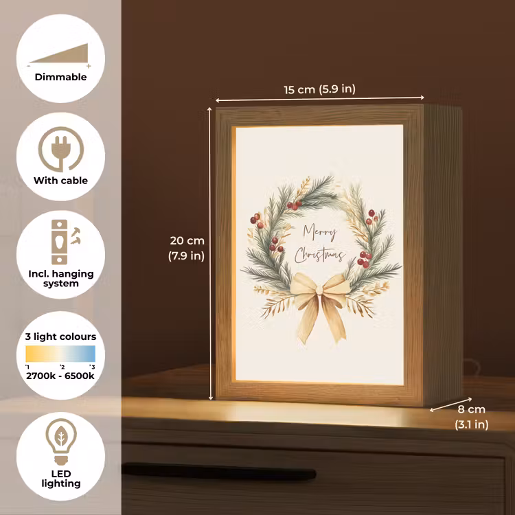 Kerstkrans - Kerst - Goud - Beige Light Box met kabel (Tafellamp) klein -USP_EN