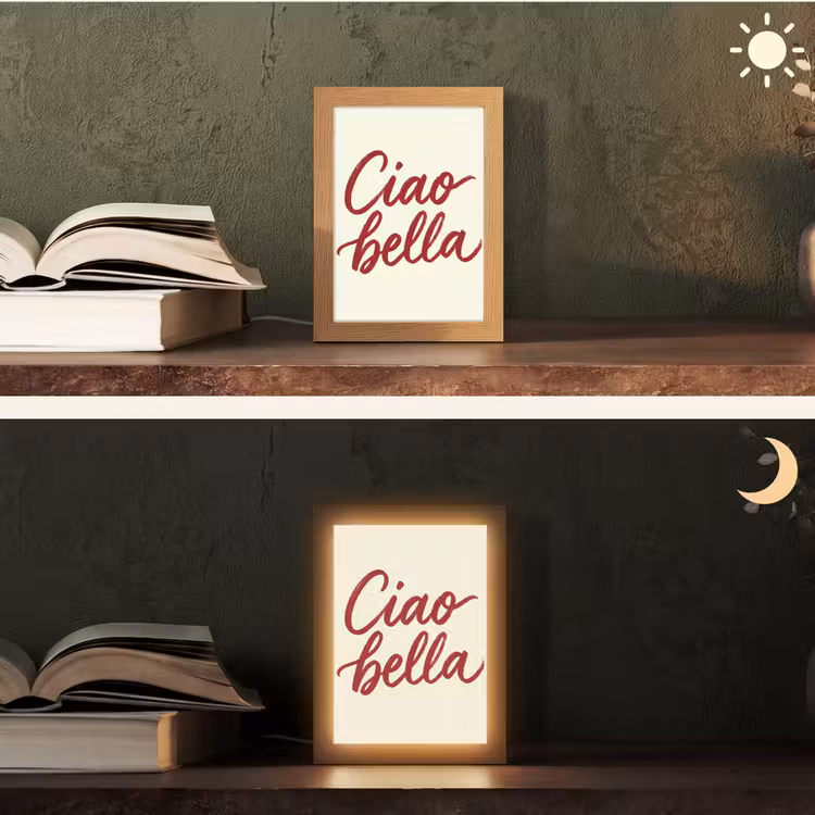 Ciao bella - Rood - Wit - Minimalistisch Light Box met kabel (Tafellamp) klein -sfeer3