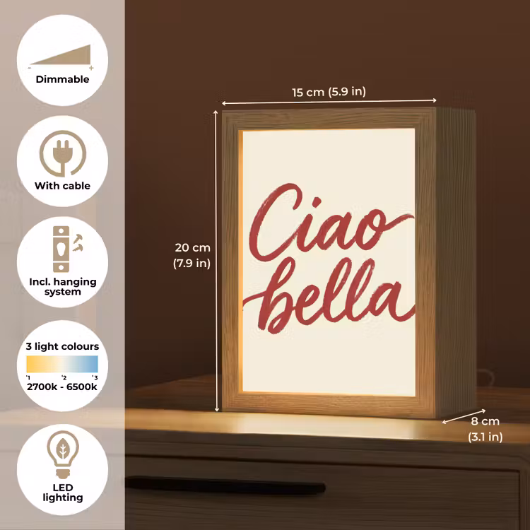 Ciao bella - Rood - Wit - Minimalistisch Light Box met kabel (Tafellamp) klein -USP_EN