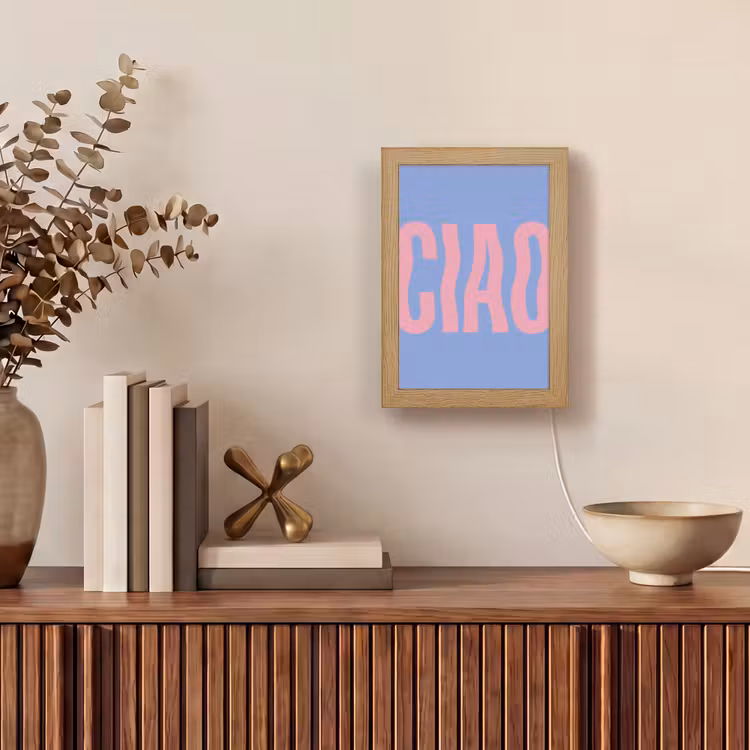 Ciao - Roze - Blauw - Golvend Light Box met kabel (Tafellamp) klein -sfeer2