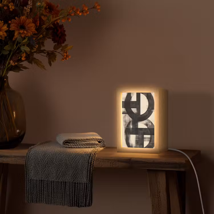 Cirkels - Balken - Zwart - Abstract Light Box met kabel (Tafellamp) klein -sfeer4