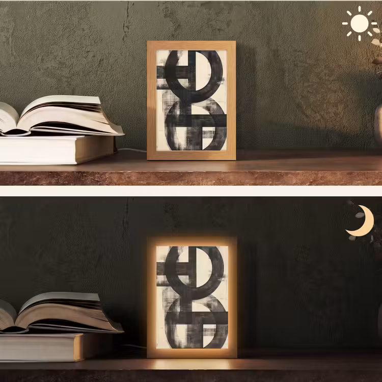 Cirkels - Balken - Zwart - Abstract Light Box met kabel (Tafellamp) klein -sfeer3