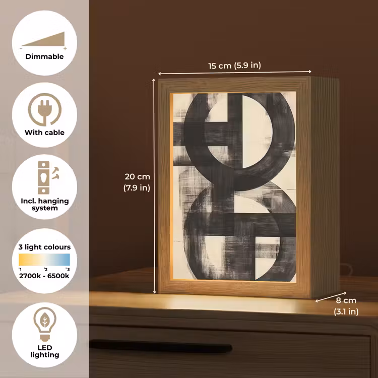 Cirkels - Balken - Zwart - Abstract Light Box met kabel (Tafellamp) klein -USP_EN